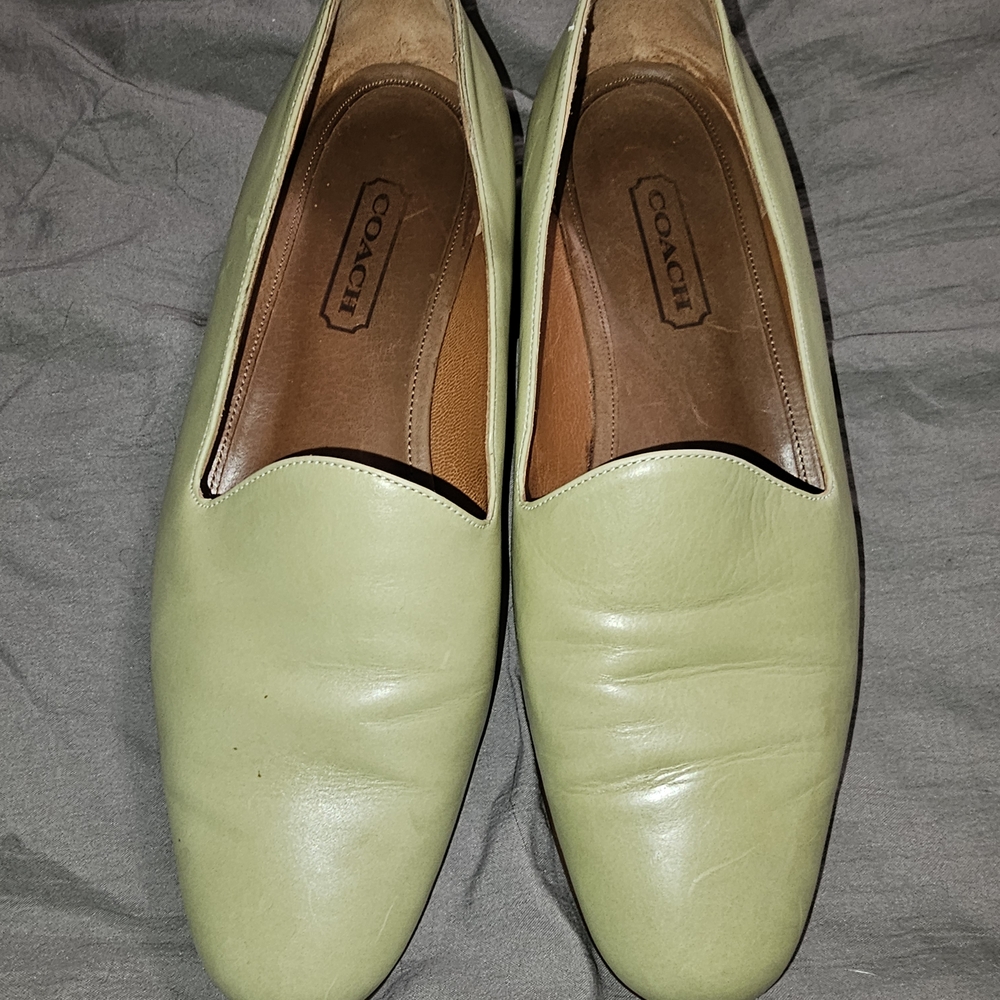 Coach Light Green Leather Slip-On Loafers